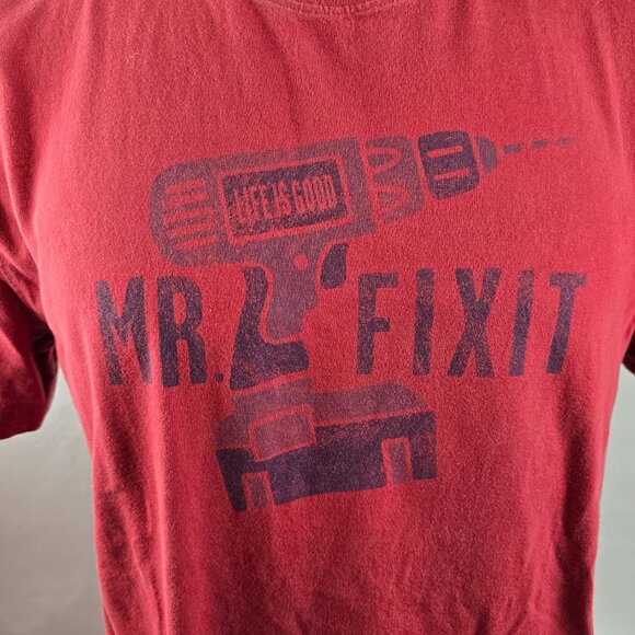 Life Is Good Mens Size Medium Red Mr Fix It Graphic T-Shirt Drill Tool Dad Tee 1 - Picture 2 of 9